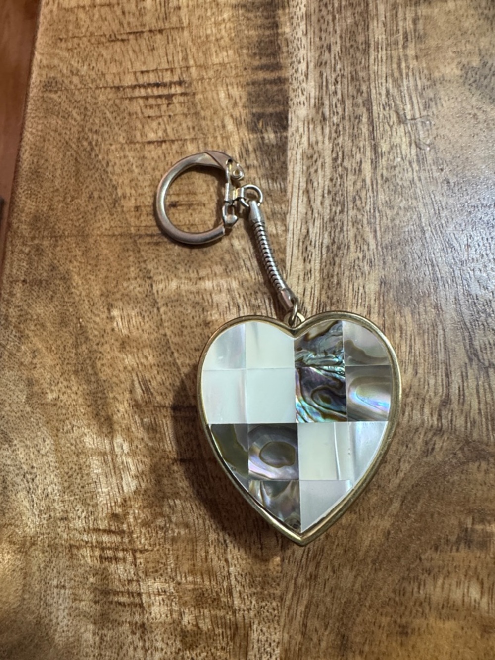 Vintage SANKYO Shell Inlay Keychain locket with music - Mother of Pearl Abalone